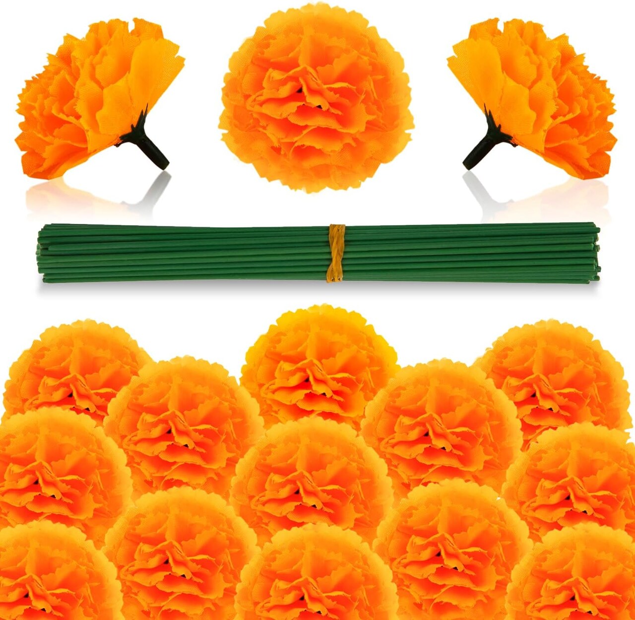 50PCS Marigold Flowers Artificial Marigold Flowers (50PCS-Orange)